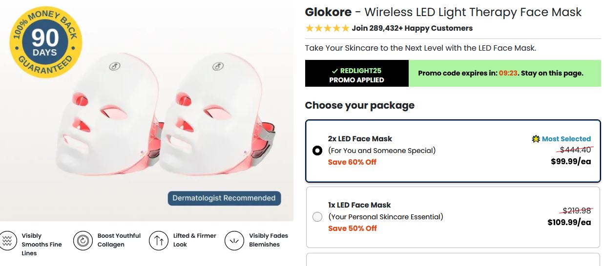 Glokore Wireless LED Light Therapy Mask